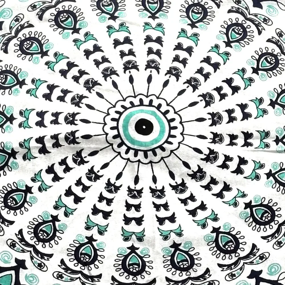 Huntington Home Printed Cotton Tablecloth Navy Blue Green & White Mandala Square